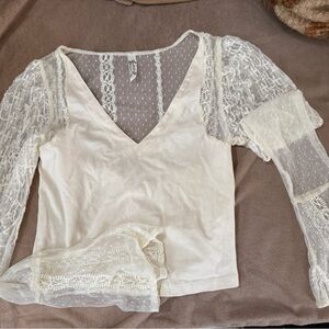 Cream Lace V-Neck Top
